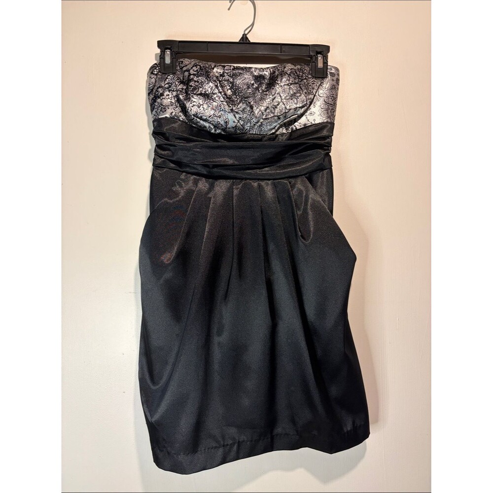 Ruby Rox Y2K Strapless Balloon Skirt Ruched Tie Back Mini Dress Pockets SZ 7